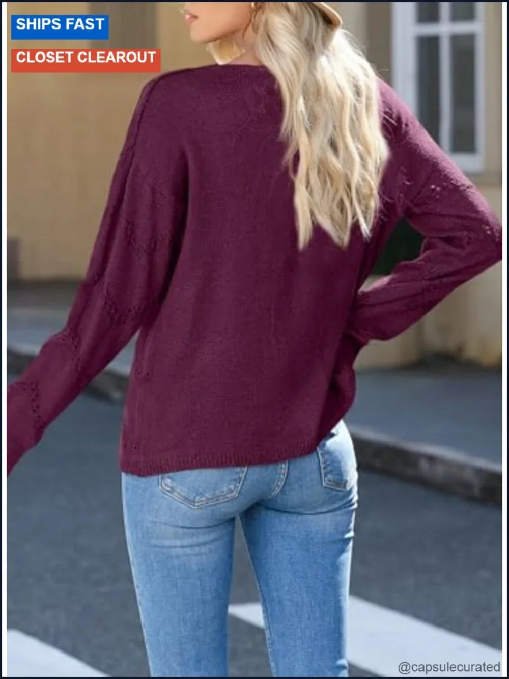 Women's Crochet Long Sleeve Pullover Sweater V-Neck Hollow Out Fall Top